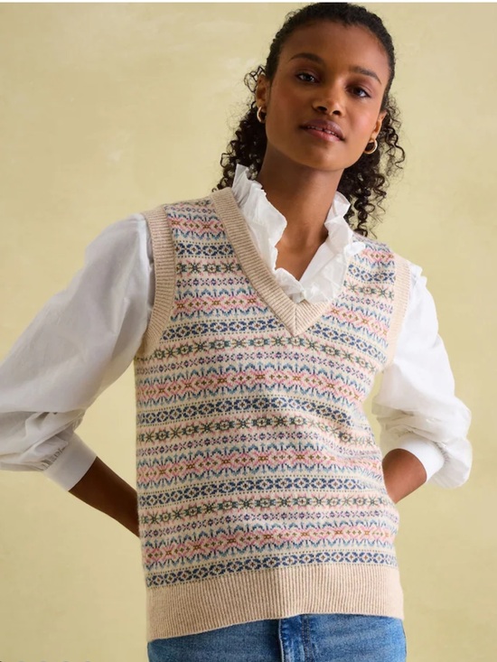 Joules Sweaters - Joules Islay Oatmeal V Neck Fairisle
Pattern Knitted Vest Size 6